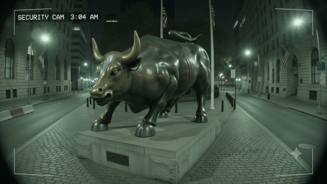 the Wall Street bull opened its eyes on Tuesday. i have the footage.