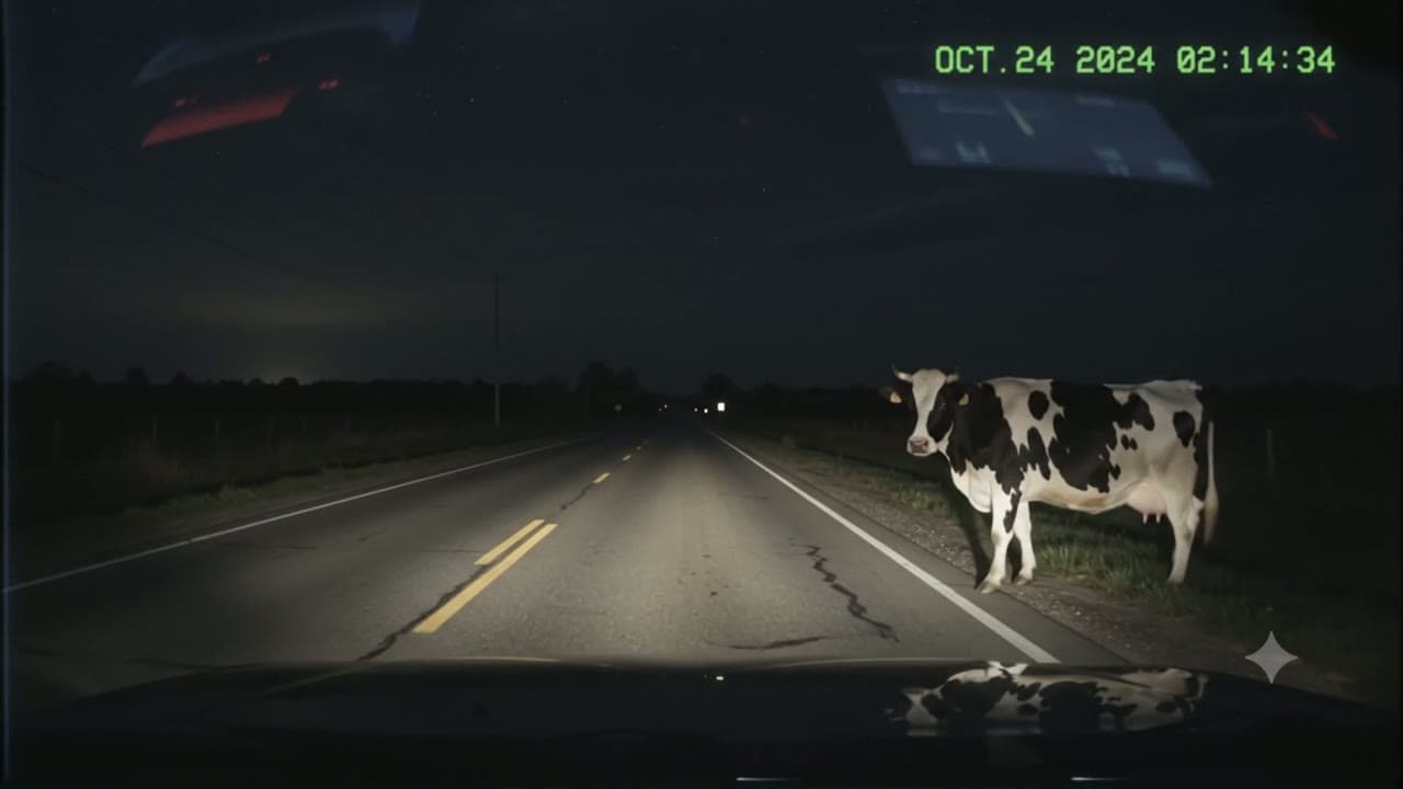 dashcam: something took a cow off Route 17 last night