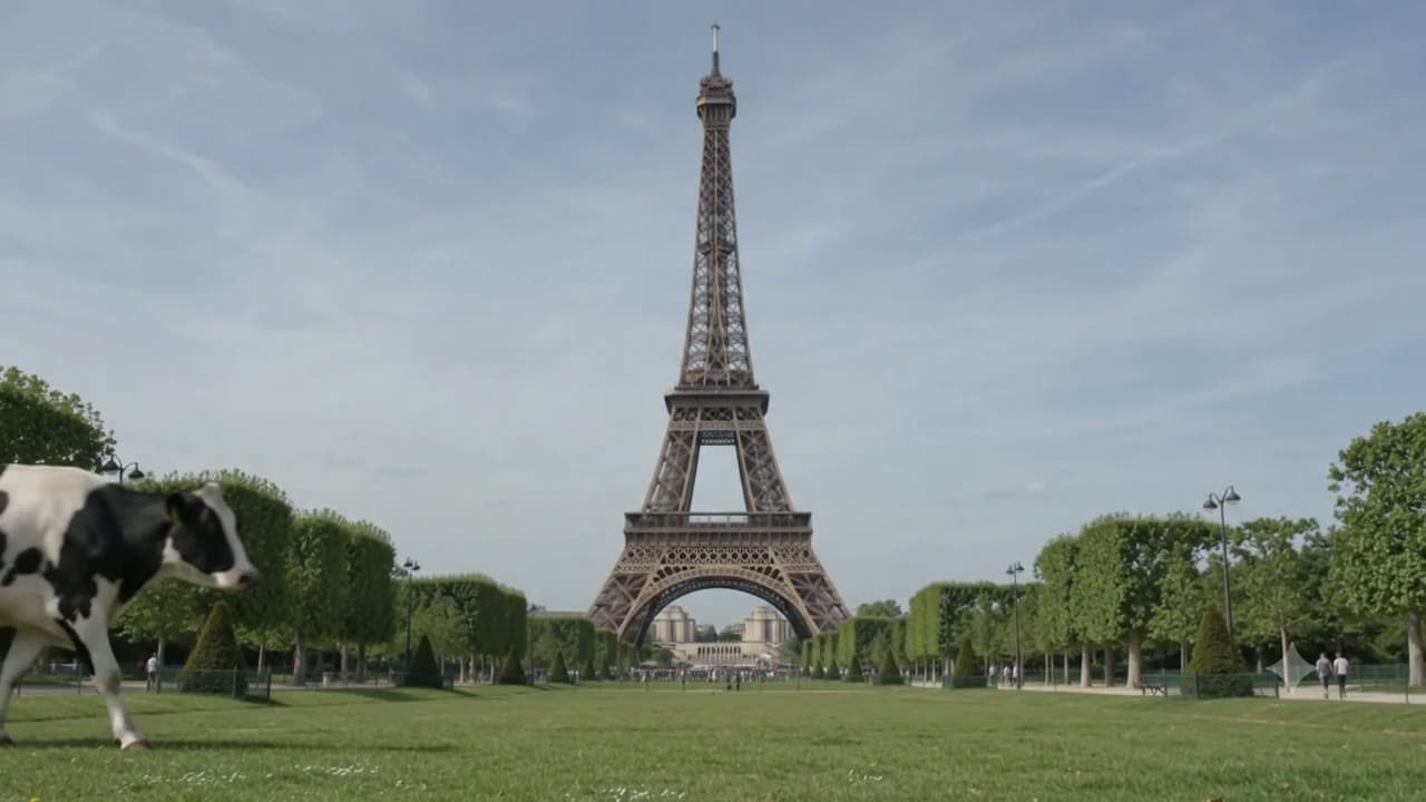 cattle beneath the Eiffel Tower at dawn (Paris woke up to a herd)