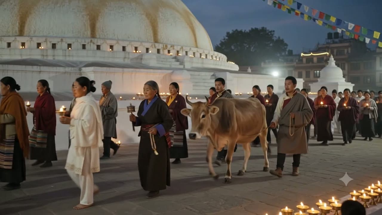 walking the ox around the stupa until the walking becomes the prayer (Kathmandu, dusk)